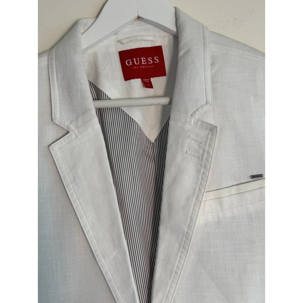 Guess Mens White Linen Blend Single Breasted Blazer Sport Coat Jacket Lined Sz L